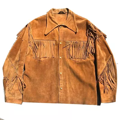 Mens Brown Geniune Suede Leather Fringe Jacket - Cowboy Jacket Midwest Style • $120