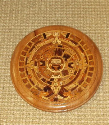 Wooden Aztec Mayan Mexico Calendar Hand Carved Inlay Wood • $21.90