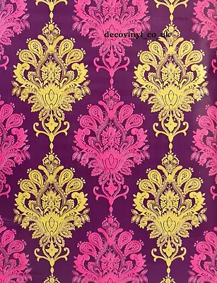 10m Purple Damask Sticky Back Plastic Fablon Wallpaper Plastic Fablon Victorian • £14.99