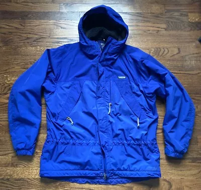 Vintage 90s Patagonia Infurno Sherpa Lined Ski Jacket Sz Large Blue Hooded Shell • $94.59