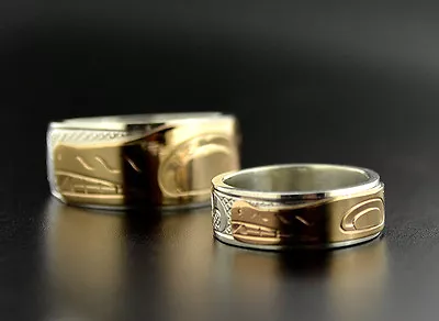 Combination Native Wedding Band 14k Gold And Sterling Ring Wolf • $260