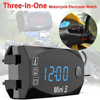 3 In1 LED Electronic Digital Time Clock Thermometer Voltmeter For 12V Motorcycle • $5.73