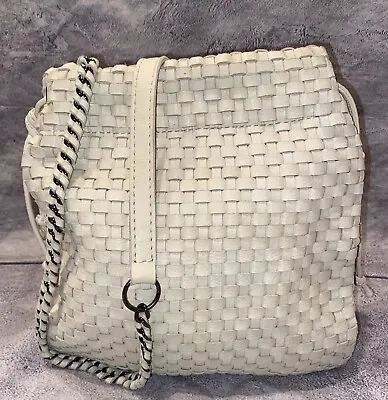 Linea Pelle Collection Ivory White Cream Woven Satchel Shoulder Crossbody Bag • $40.45