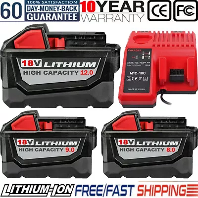 For Milwaukee M18 Lithium 12.0 9.0 8.0 AH Extended Capacity Battery 48-11-1860 • $170.98