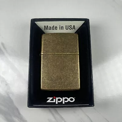 Zippo Vintage Brushed Brass With Slashes Pocket Lighter BRAND NEW IN BOX • $19.99