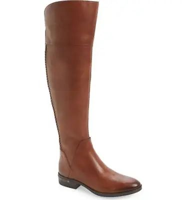 Vince Camuto Pedra Over The Knee OTK Leather Brown Riding Boot 5 Wide Calf $229 • $54.97