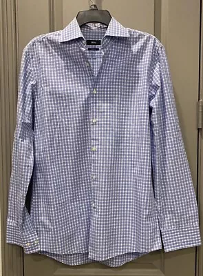 BOSS Hugo Boss Sharp Fit Men’s Blue & White Checkered Dress Shirt 15 1/2 34/35 • $20