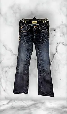 MEK DENIM USA Buckle SAMARA Blue Jeans Womens Size 29  Waist BOOTCUT Distressed  • $22.99