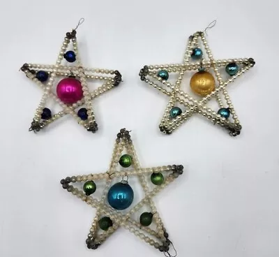  3 Vintage Mercury Glass Beaded Star Christmas Ornament Beads Victorian  • $42.50