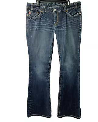 MEK Buckle Jeans Womens 35 X 31.5  Montana Bootcut Distress Blue Denim • $19.10