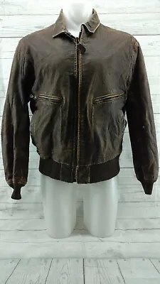 Avirex 1986 US Navy Type G-2 Brown Leather Bomber Jacket Distressed Mens Size 44 • $144.95