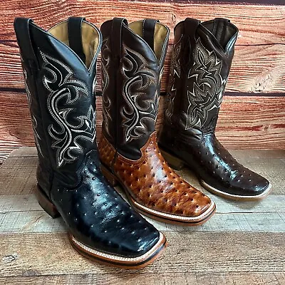 Men Ostrich Print EXOTIC Cowboy SQUARE TOE Boots Botas Hombre Avestruz Vaquera • $122.99