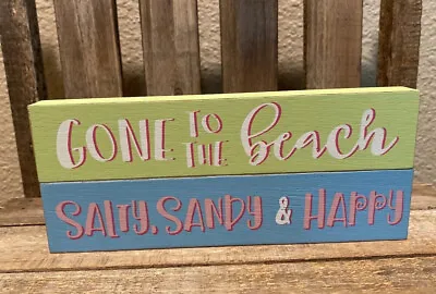 £15.47 • Buy Beach Themed Tier Tray Signs Set Of 2, Gone To The Beach, Salty Sandy & Happy