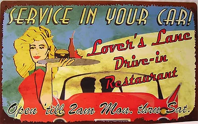 Rustic/Vintage Lover's Lane Drive In Restaurant Automotive Diner Tin Metal Sign • $19.95