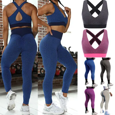 $16.99 • Buy Women Anti Cellulite Yoga Suit Crop Top/Leggings Bra Pants Sports Gym Set Outfit