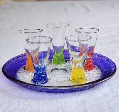 $15 • Buy *5* Dansk Colorful Shot Cordial Glasses With Serving Tray 