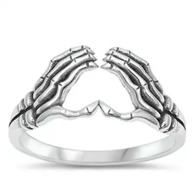 .925 Sterling Silver Skeleton Hands Halloween Fashion Ring Size 4 5 6 7 8 9 10 • $16.97