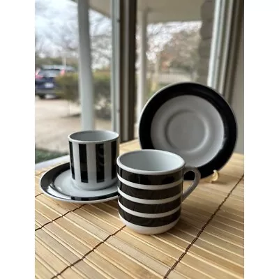 Vintage Set Eduscho Cafissimo Ceramic Espresso Cup 1980s Black White Stripes... • $20