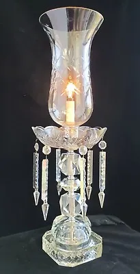 Antique Crystal 24  Candelabra Light 6  Cut Glass Spear Prisms Or Candle Lamp • $169