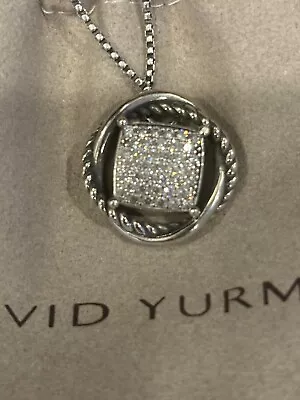 David Yurman Sterling Silver Infinity Pendant 14mm W/ Pave Diamonds Necklace 18' • $275