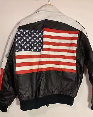 VTG Michael Hoban Where MI USA Embroidered Leather Jacket Flag Back Mens Sz LT • $89.99