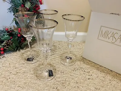 Mikasa Jamestown (4) Water Goblets W/ Platinum Trim- DISCONTINUED & BRAND NEW!! • $295.95