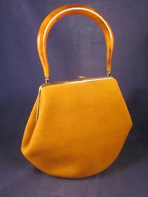 M & M Morris Moskowitz Purse Felt Gold Lucite Handle VINTAGE EXCELLENT • $124.95