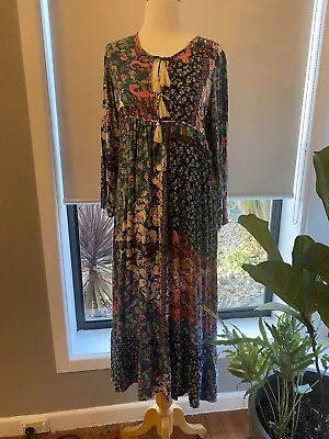 Blossom By Three Boho Long Maxi Dress Floral Print Long Sleeve Size 8 • $20