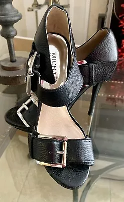 Michael Kors Women's Black Leather Ankle Strap Buckle Stiletto Heels Size 5.5 • $25