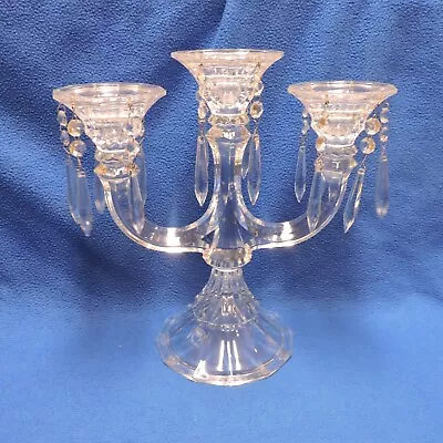 Vintage 2 Arm 3 Candle Crystal Candelabra Hanging Crystals Candle Holder 12 1/2  • $124.99