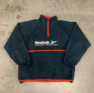 £32 • Buy Vintage Reebok Fleece; 1/4 Zip Embroidered Logo Fleece - Large