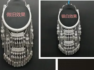 New Stylish Original Exaggerate Hand Miao Silver Long Tassels Necklace 1piece • $95