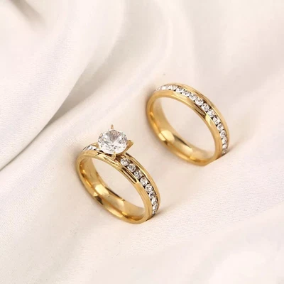 £58.99 • Buy Yellow Gold Rings His Hers Couples Matching Wedding Promise Gold Filled Band 18k
