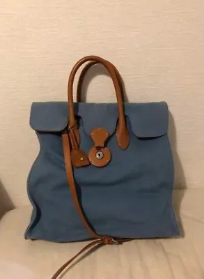 Ralph Lauren Ricky Women's 2Way Tote Shoulder Bag Handbag Canvas Leather Blue • £159.83