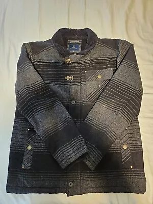 Roark Axeman Jacket Large Mens Sherpa Lined Gray Striped Full Zip Button Up • $35