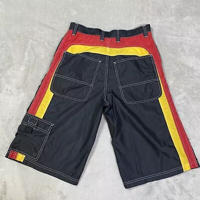 Vintage Lee Pipes Shorts Mens 30 Black Baggy Cargo Loose Polyester Y2K Rasta • $74.88