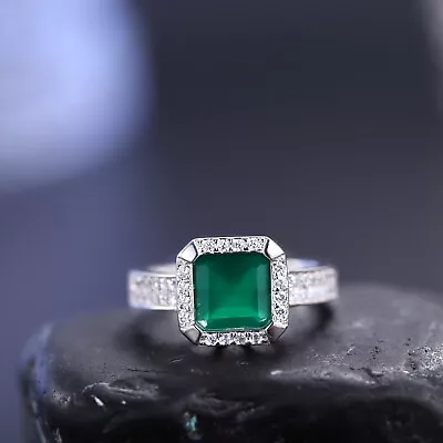 Natural 2.2Ct Green Agate Ring Solid 925 Sterling Silver Engagement Vintage Ring • $59.99