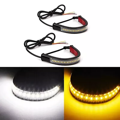 White/Amber Switchback LED Fork Turn Signal DRL Light Strips For Motorcycle 2x • $6.99