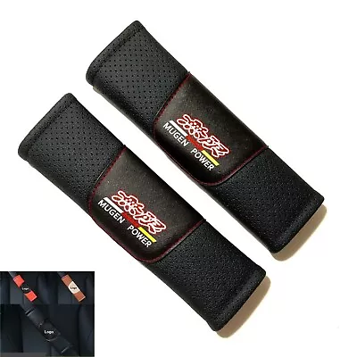 2Pcs JDM MUGEN Black Leather Look Car Seat Belt Covers Shoulder Pads Cushion • $13.88