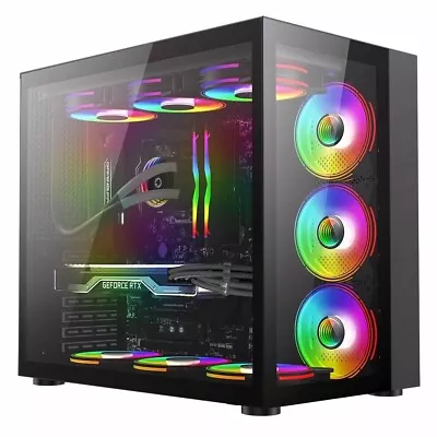 GAMEMAX Infinity Mid-Tower ATX PC Black Gaming PC Case Tempered Glass 6x LED Fan • £98.50