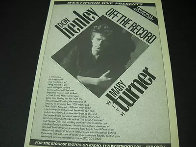 DON HENLEY Is Off The Record With MARY TURNER 1985 Promo Poster Ad Mint Cond • $9.95