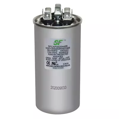 TRANE Dual Run Capacitor - 30+5 MFD - 370 Or 440VAC Round / Motor & Comp • $15.10