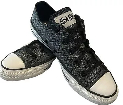 Converse All Star Silver & Black Shiny Women’s 6 Men’s 4 Low 532457F Excellent • $25