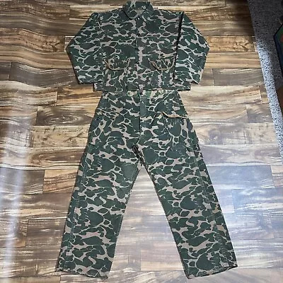 Vintage 1970s 2-Piece Frog Camouflage Hunting Suit Jacket + Pants Set USA Size L • $49.99