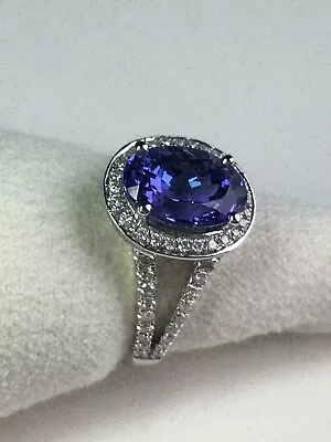 2.20Ct Oval Cut Natural Tanzanite Women's Halo Ring 14K White Gold Silver Plated • $182.24