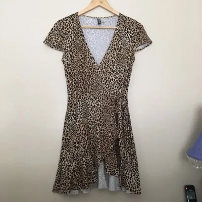 H&M Cheetah Print Mini Wrap Dress 2 Ruffle Stretch Bodycon • $15