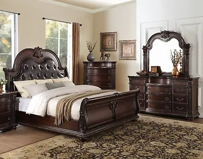 CURBSIDE SHIPPING TO GEORGIA - NEW Sleigh 5PC Cherry Bed Set CAL King B/D/M/C • $3424.70