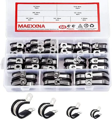 60pcs Wire Clamps Assortment Kit Stainless Steel Rubber Cushion Cable Clamps • $27.18