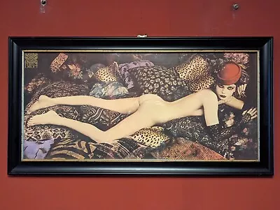 Vintage 1974 Biba James Wedge Black Gold Large Framed Poster Fashion Print 70s • £50