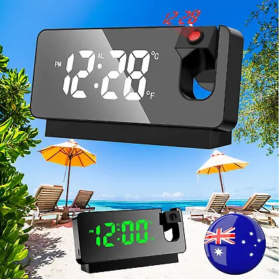 $6.99 • Buy LED Mirror Projection USB Alarm Clock Thermometer Digital Snooze Rotated Display